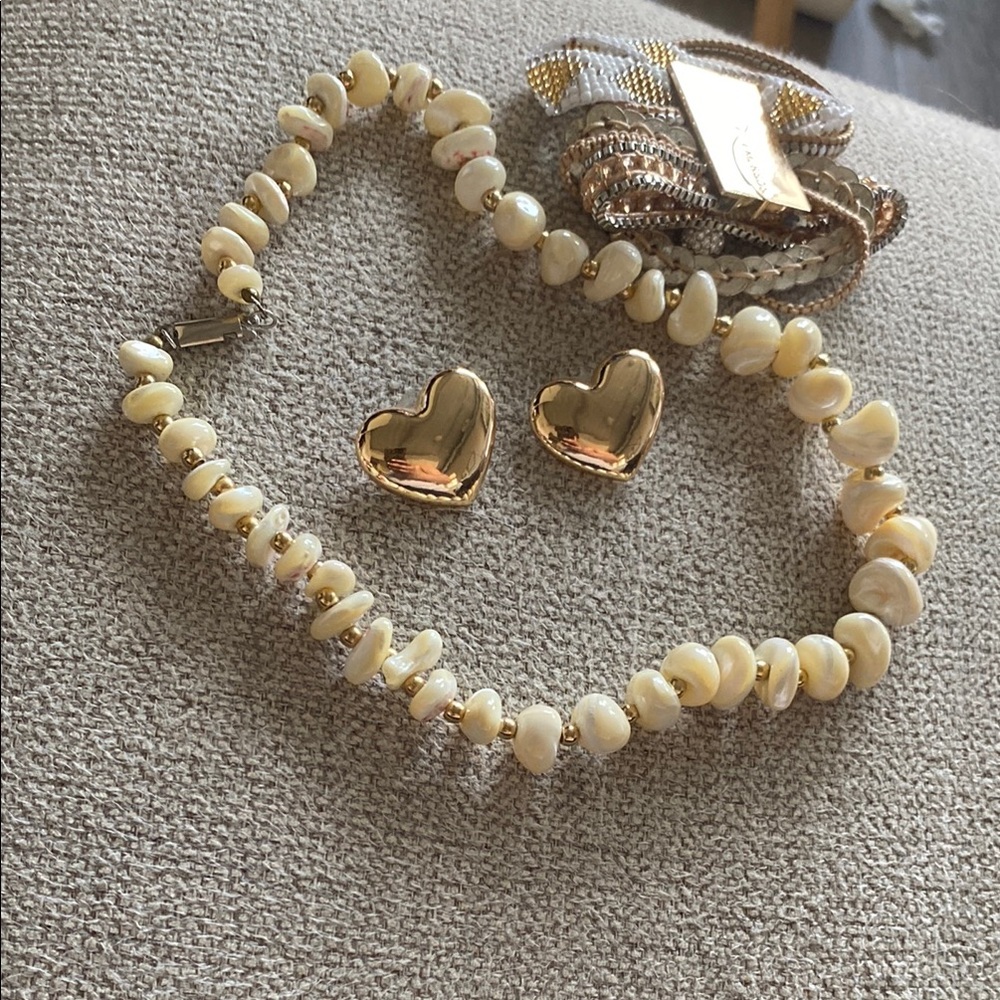 Heart Earrings, Beaded Necklace and bracelet set